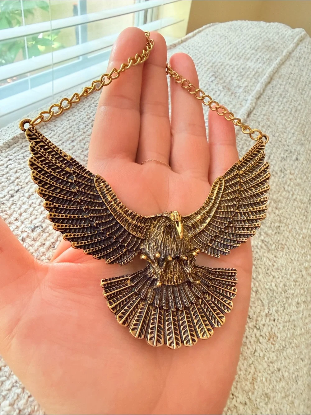 Gold Eagle Statement Necklace - Bold Winged Pendant